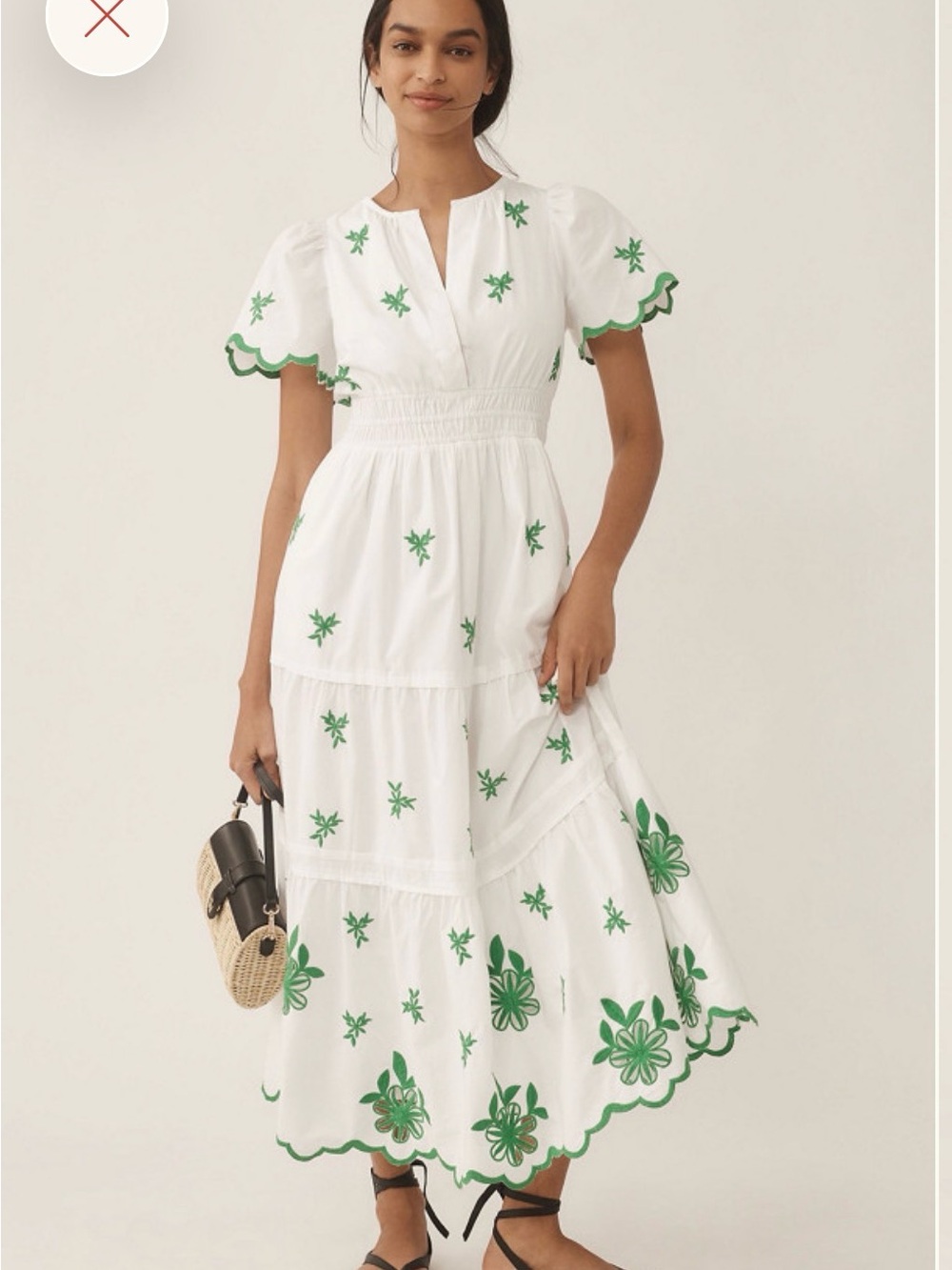 Anthropologie Somerset EyeWhite Maxi Dress with Green Embroidered Floral Accents - Picture 11 of 12